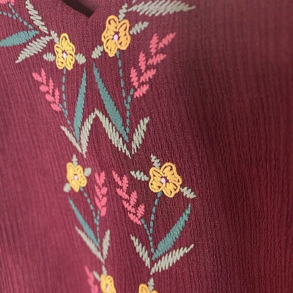 Boho Embroidered Fit & Flare Dress • My Michelle L • Maroon Festival - Picture 3 of 5